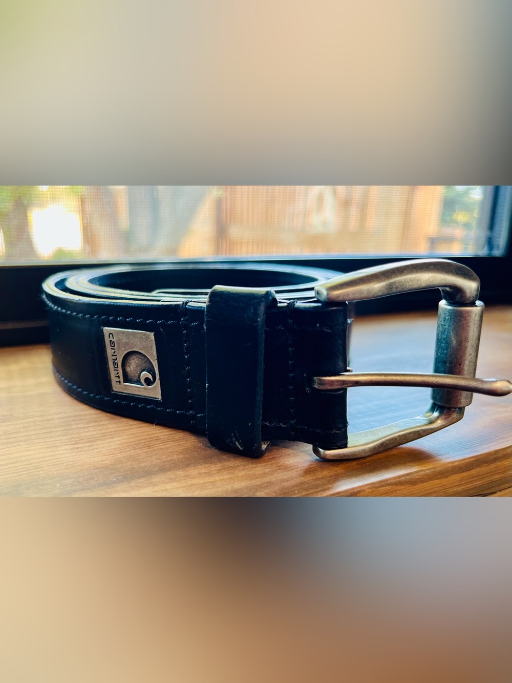 Carhartt Black Leather Belt with Brushed Metal Buckle - Used